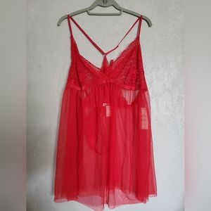 NWT Linea Donatella Sweet Treasures Women Red Lace Intimate Sleepwear Sets Sz 3X